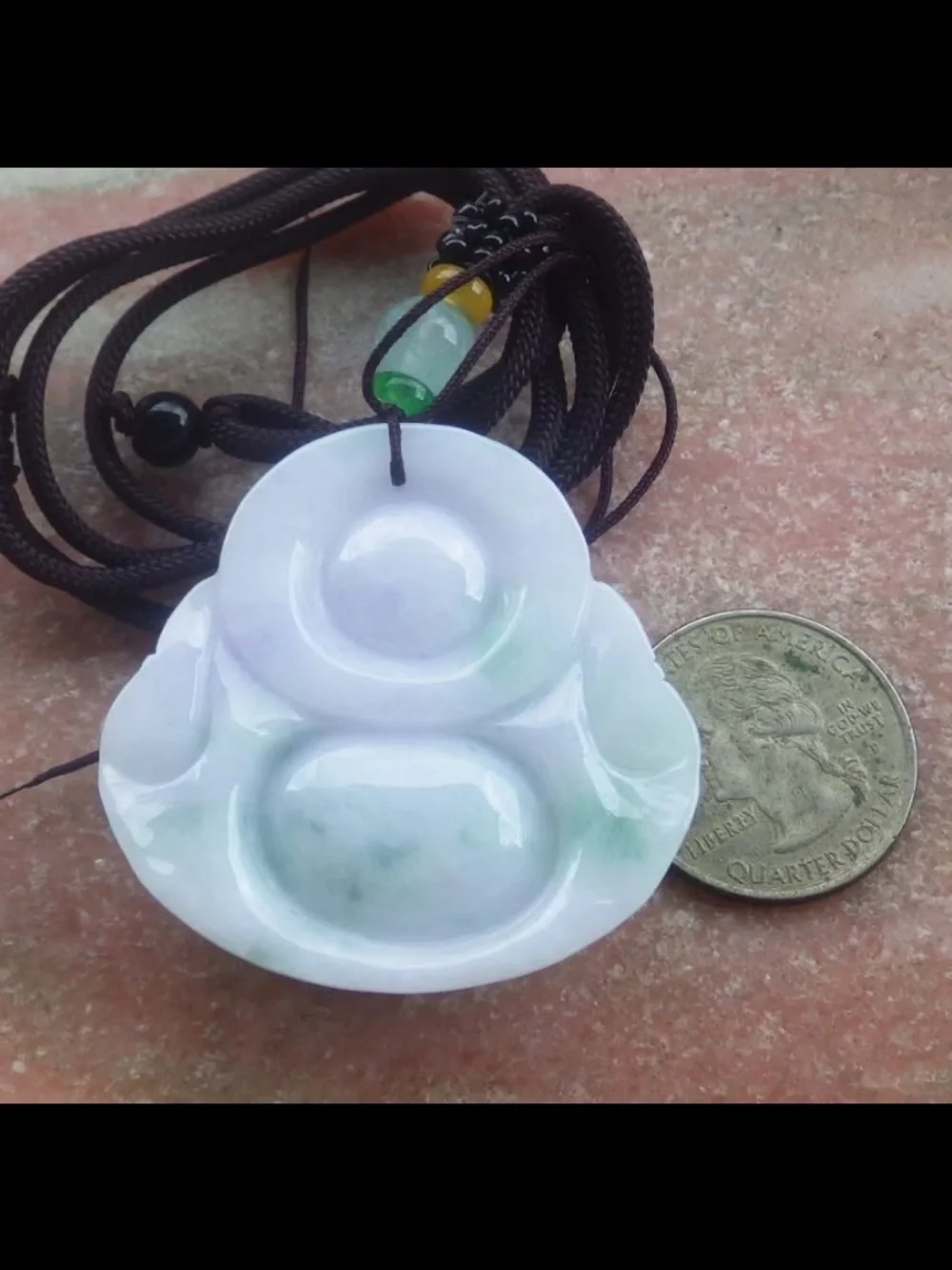 Lavender Green Jade jadeite Laughing Buddha Pendant Necklace certificate